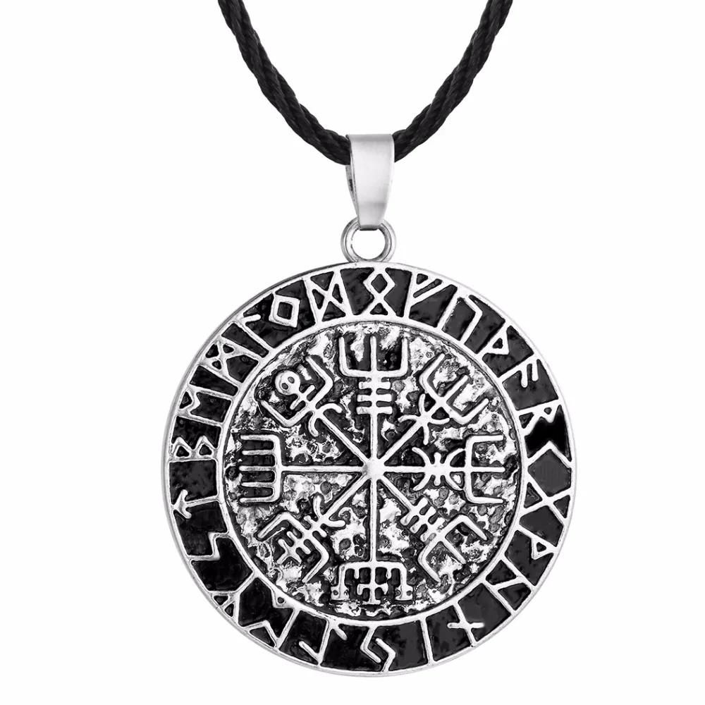 Nostalgia Viking Vegvisir Compass Odin\'s Symbol Of Norse Runic Runes Amulet Pendants Necklaces Vintage Jewelry