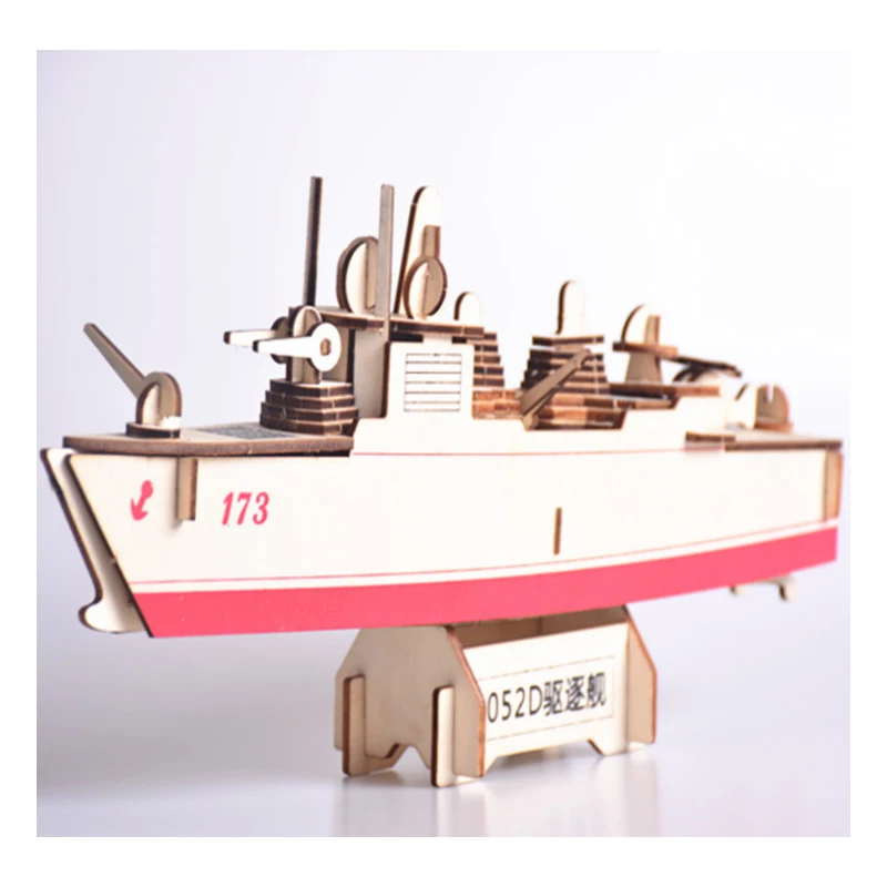 3D Wooden Puzzle Diy Model Toys Destroyer Wooden Kits Puzzle Game Assembling Toys Handmade Building Blocks Gift For Kids P54