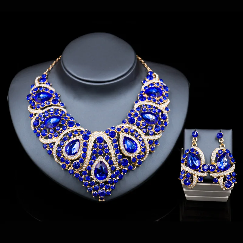 Free Shipping,Fashion Trendy nigerian wedding African Beads Jewelry Sets Crystal Necklace Set Party Wedding Dubai Jewelry Set