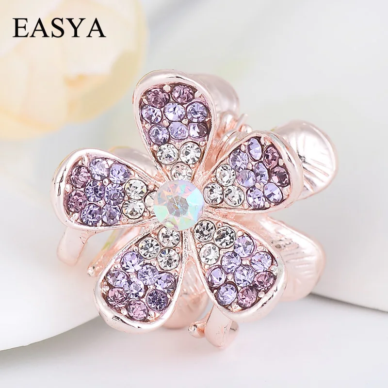 EASYA Women Girls Hair Ornaments Accessories Sparkling Rhinestone Crystal Flower Hair Claws Minimalist Hairwear Crab Claws