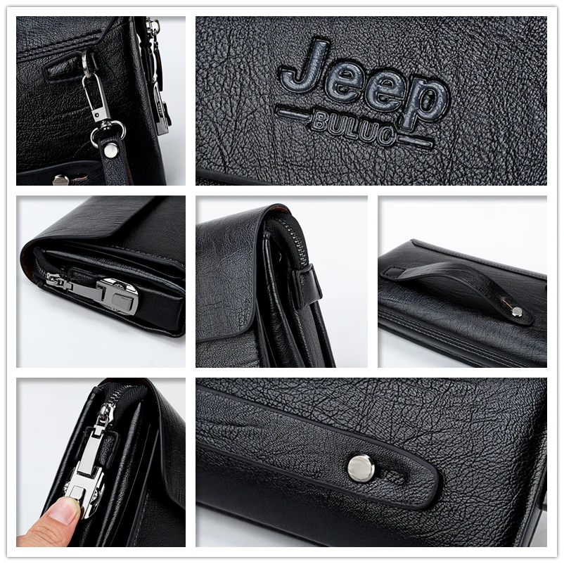 Jeep buluo famosa marca masculina bolsa dia embraiagens sacos de luxo para o telefone e caneta alta qualidade spilt carteiras de couro saco de mão