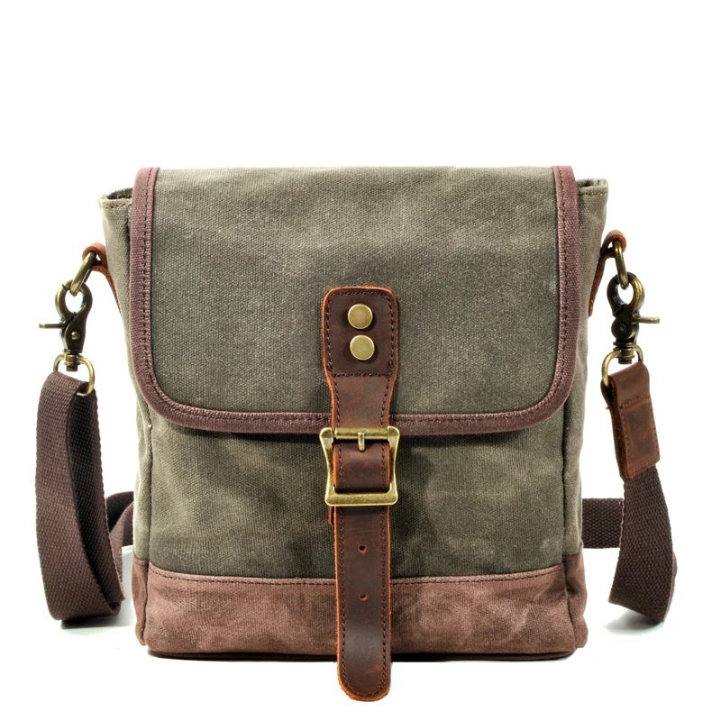Bolso de hombro de lona encerada verde oliva, monedero de uso diario