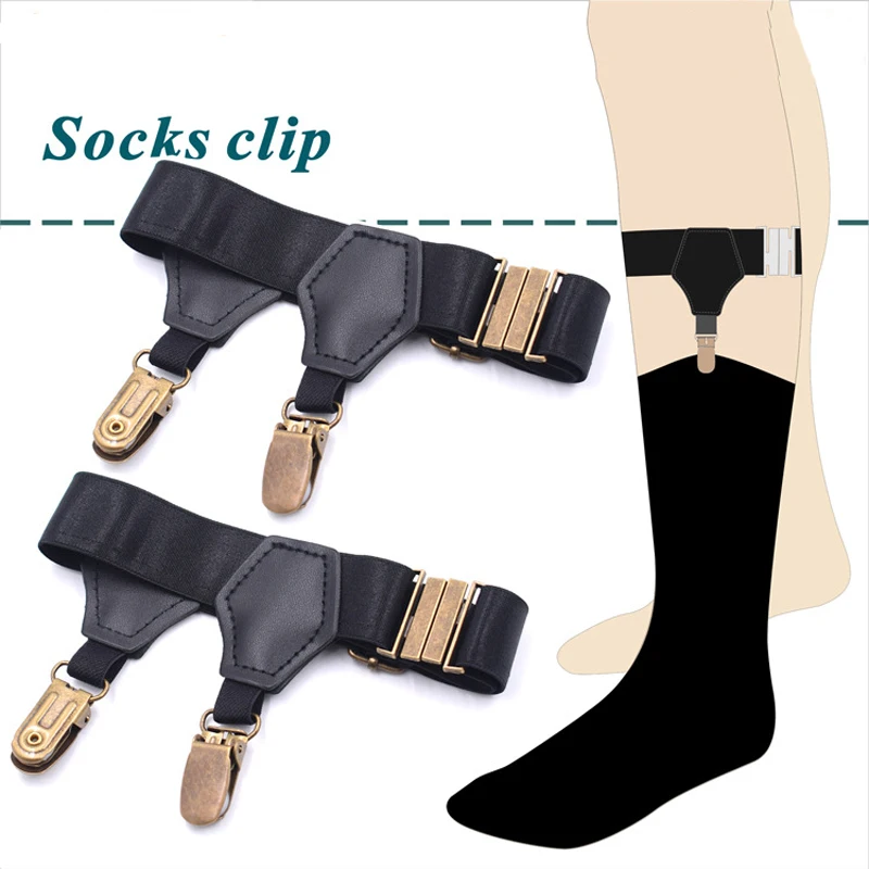 Leg Suspender Sock Stays Holder Gentleman Stocking Suspenders Elastic Uniform Leg Strap Bronze Clips Braces Socking Garters