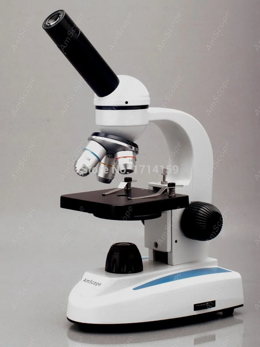 Student School Microscope-AmScope 40X-1000X Metal Body Glass Lens Biology Student Microscope + 100 Specimen Slides M149C-PS100