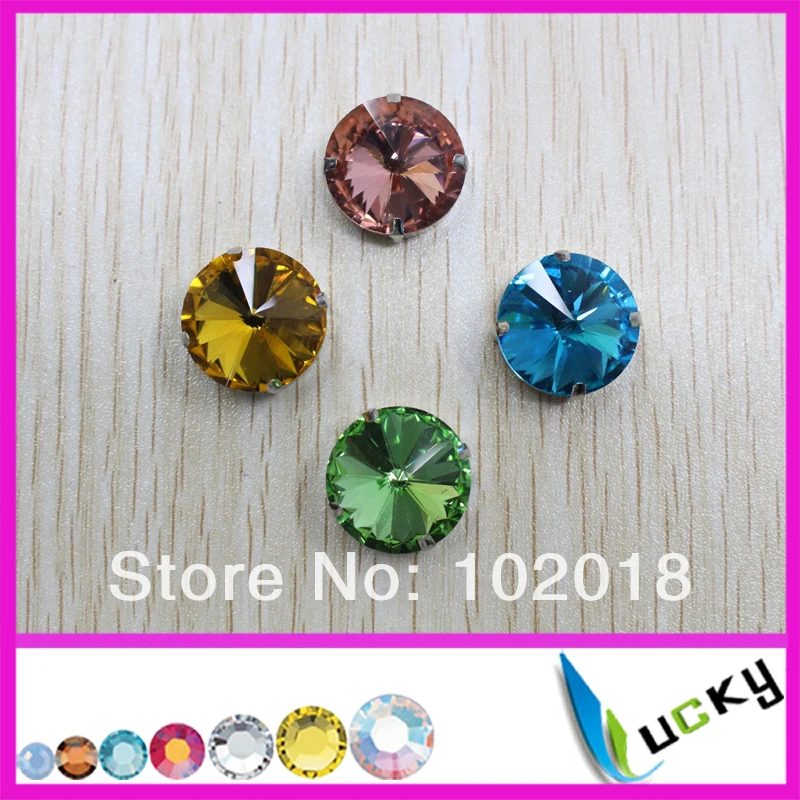 Free Shipping!100pcs 18mm round rivolis Shape point back Fancy sew on Rhinestones MIX colors metal claw strass crystal