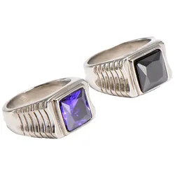 Men's 316L Stainless Steel Square Black  Stone Gem Silver color Ring