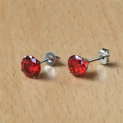 316 L Stainless Steel Stud Earrings  No Fade Allergy Free With 7mm Red Zircon Classical Jewelry For Men And Women