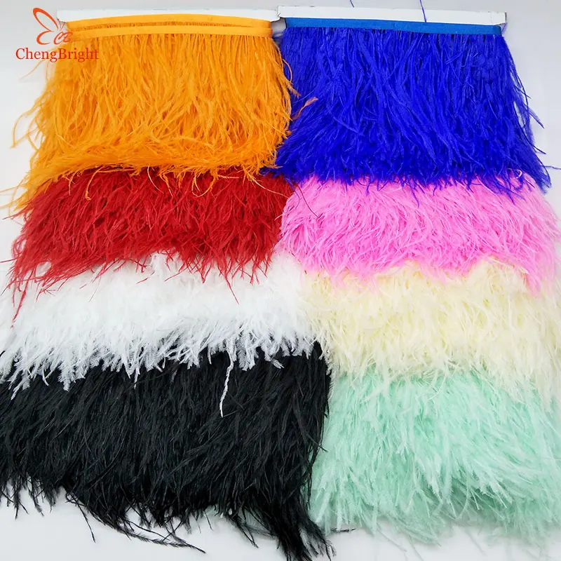 ChengBright Wholesale High Quality 10Yards Mint Green Ostrich Feather Ribbon Ostrich Feathers Trim Fringe Clothing Decoration