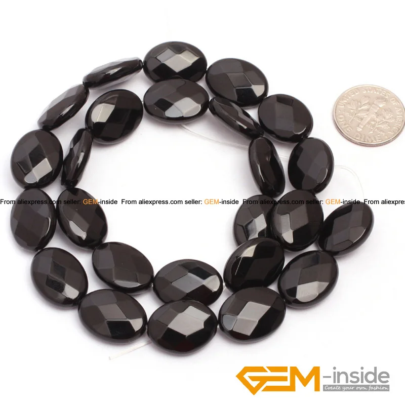 Flat Olivary Oval Faceted AA Grade Black Agates Beads Natural Stone Bead DIY Loose Bead For Jewelry Making Strand 15\