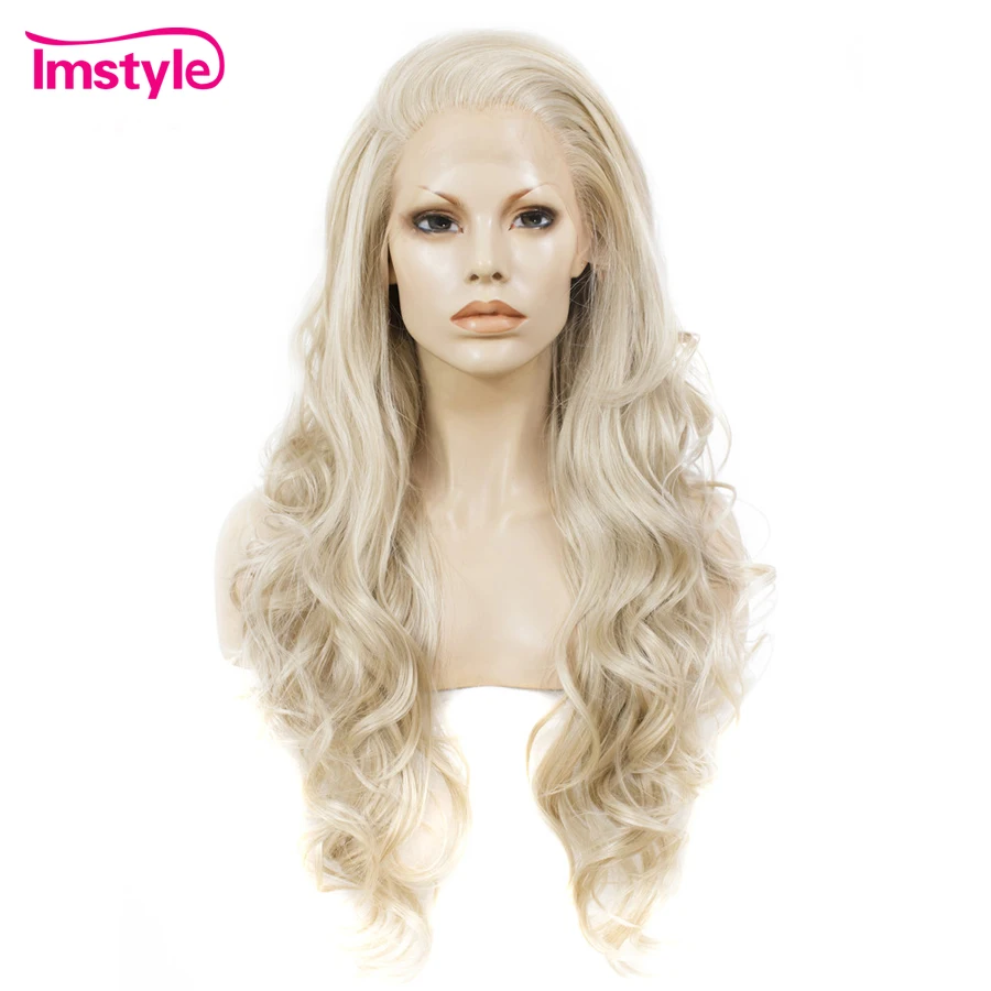 Imstyle Ash Blonde Synthetic Lace Front Wig Long Hair Wavy Wigs For Women High Temperature Fiber Cosplay Lace Front Wig