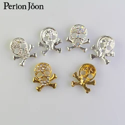 10pcs 14*16mm Skull shape rhinestone button gold and silver metal button fashion clothing decoration accessories for dress NK041