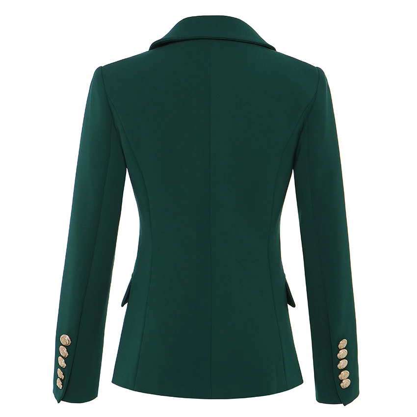 HIGH QUALITY Newest 2024 Designer Blazer Women\'s Long Sleeve Double Breasted Metal Lion Buttons Blazer Jacket Outer Dark Green