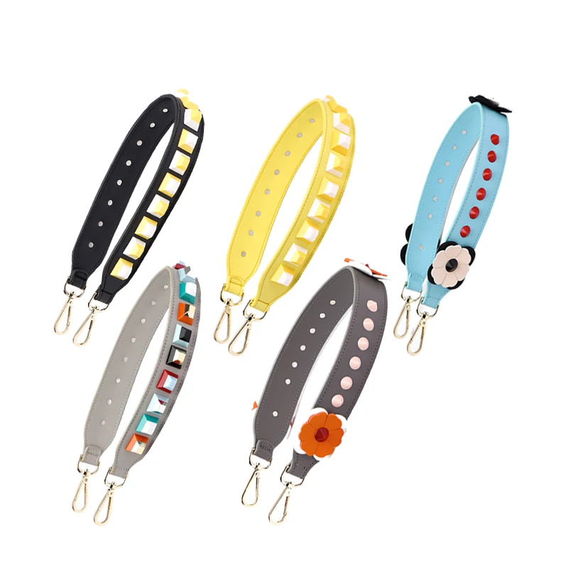 

Colorful Rivet Leather Shoulder Strap PU Wide Women Bag Accessories Belts Famous Brand Strap Replacement Strap For Handbag S086