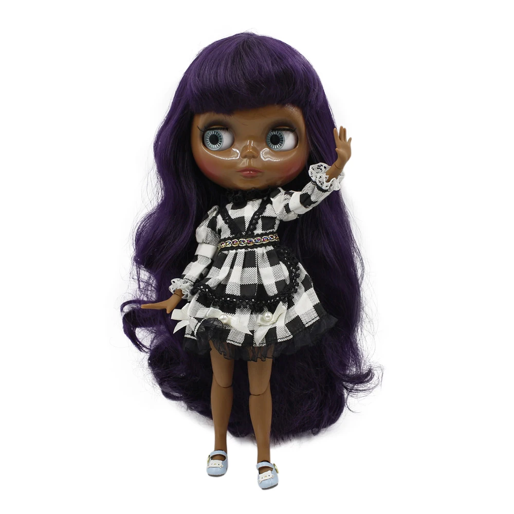 ICY DBS Blyth doll super black skin tone darkest skin purple hair joint body 1/6 30cm bjd 280BL169