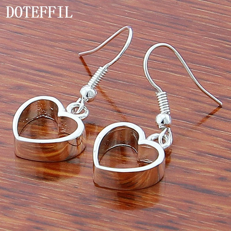 DOTEFFIL 925 Sterling Silver Heart Drop Earrings For Woman Wedding Engagement Fashion Party Charm Jewelry