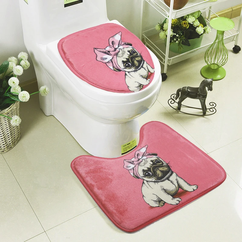 Simple Cute Dog Pattern 2 Pcs Bath Mat Set Toilet Carpet Suit WC Mat U Shape Non-Slip Bathroom Carpet Rugs tapete banheiro