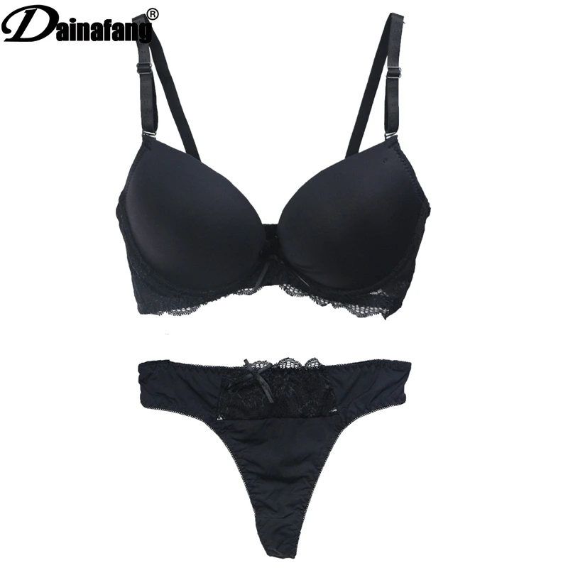 New Sexy Bra Set 3/4 Cup Push UP Cotton Polyester Bras Sets Solid Bow Decorative Underwear Lace Womens White Black Lingerie