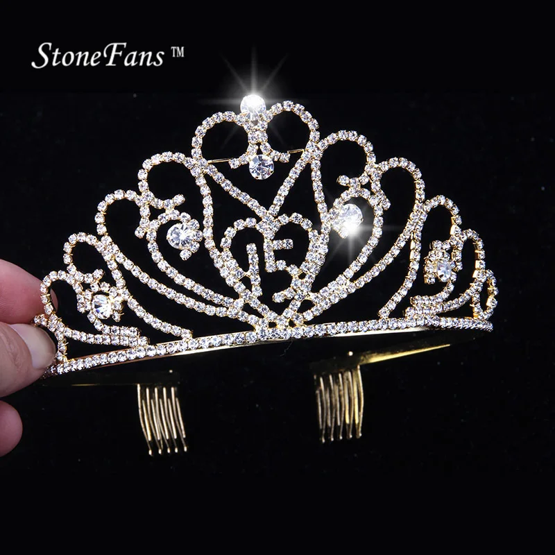 StoneFans Tiaras And Crowns Birthday 15 Years Party Supplies New Tiara Head Piece Crystal Head Women Girls Rhinestone Accessory