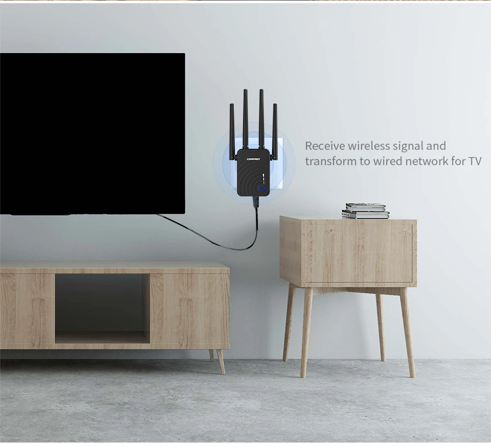 Comfast Mini Repeater Cho Gia Đình 1200Mbps Không Dây Mở Rộng Sử Dụng 4 * Ăng Ten Tín Hiệu Qua Tường Ổn Định 2.4GHz & 5.8GHz CF-WR754AC