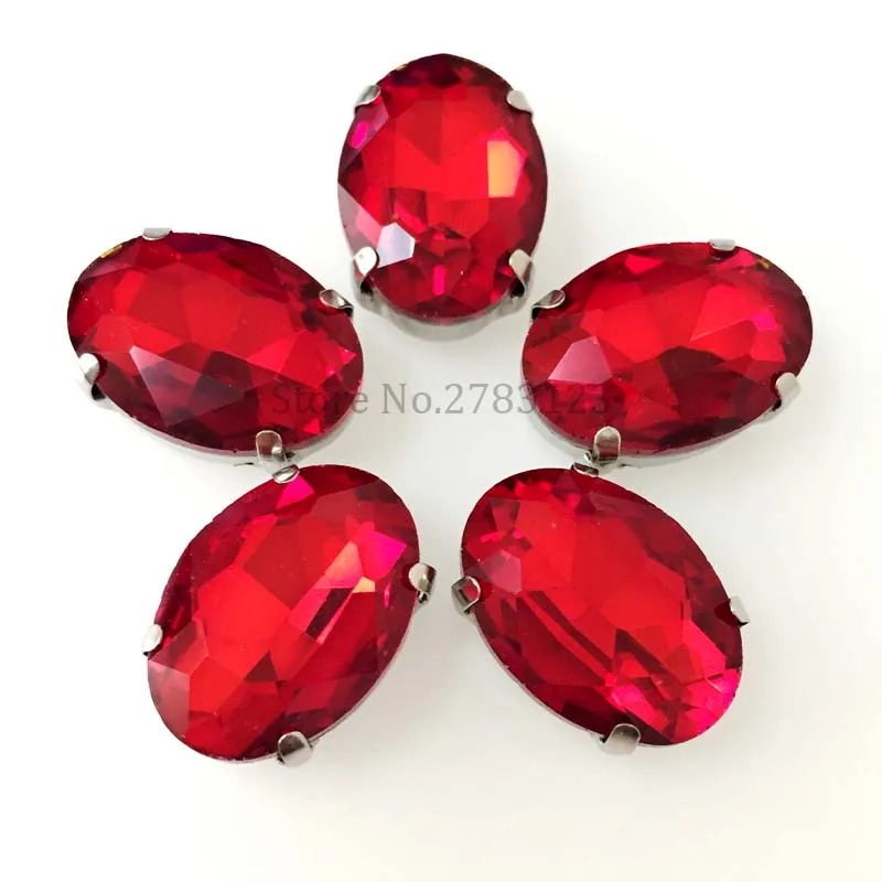 

Red color Silver base four claw Handmade sew on rhinestones,Oval shape crystal glass rhinestone diy/Garment accessories