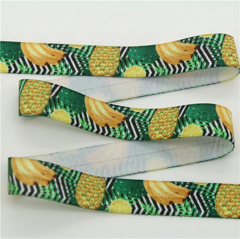 DHK 5/8 \'\'5 jardów ananas tropikalny z nadrukiem w liście do składania elastyczny FOE stretch wstążka hairbow nakrycia głowy pałąk DIY hurtownie