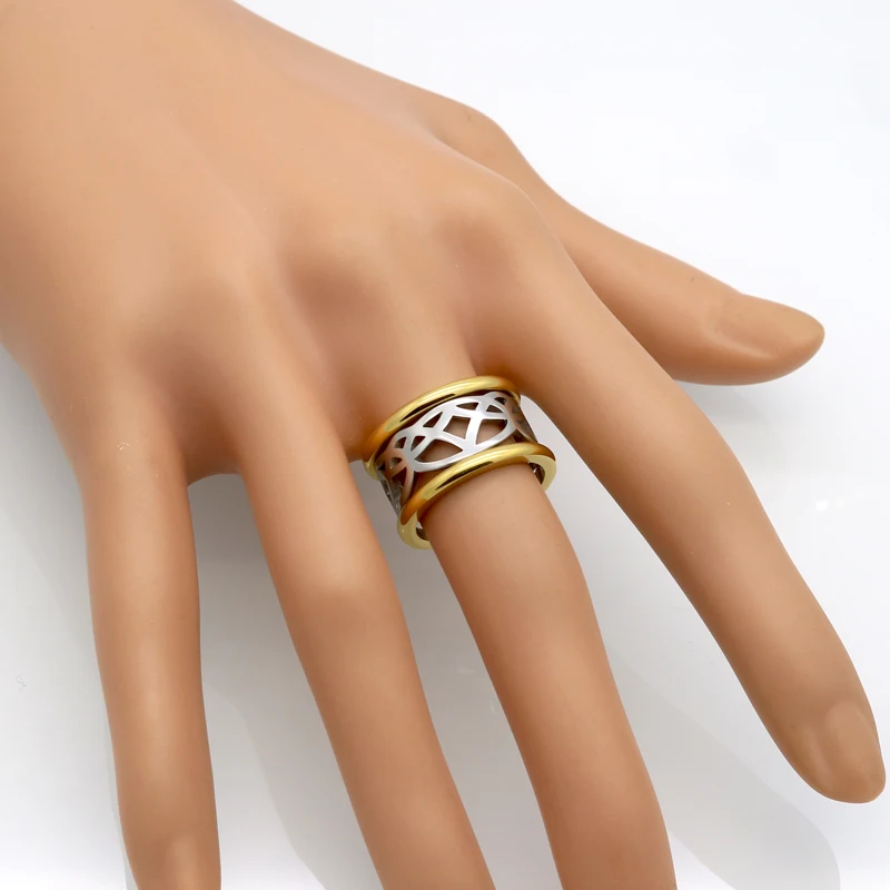 Top Quality Fashion Jewelry Two Color Vintage Pattern Stainless Steel Rings For Women Men Jewelry Engagement Wedding Rings