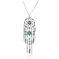 2016 New Bohemia Style Retro Tassel Feathers Turquesa Pendant Necklace  78cm Dream catcher Sweater Necklaces For Women Girl