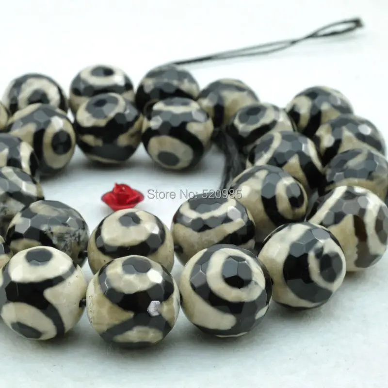 Wholesale Natural Stone Faceted Black Spot Tibetan Mystical Old Agata Eye stone Beads 6 8 10 12mm