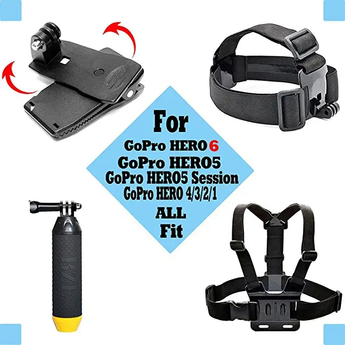 Black Pro Basic Common Outdoor Sports Kit for GoPro Hero 6/GoPro Fusion/HERO 5/Session5/4/3+/3/2/1 SJ4000/5000/6000/AKASO/APEMAN