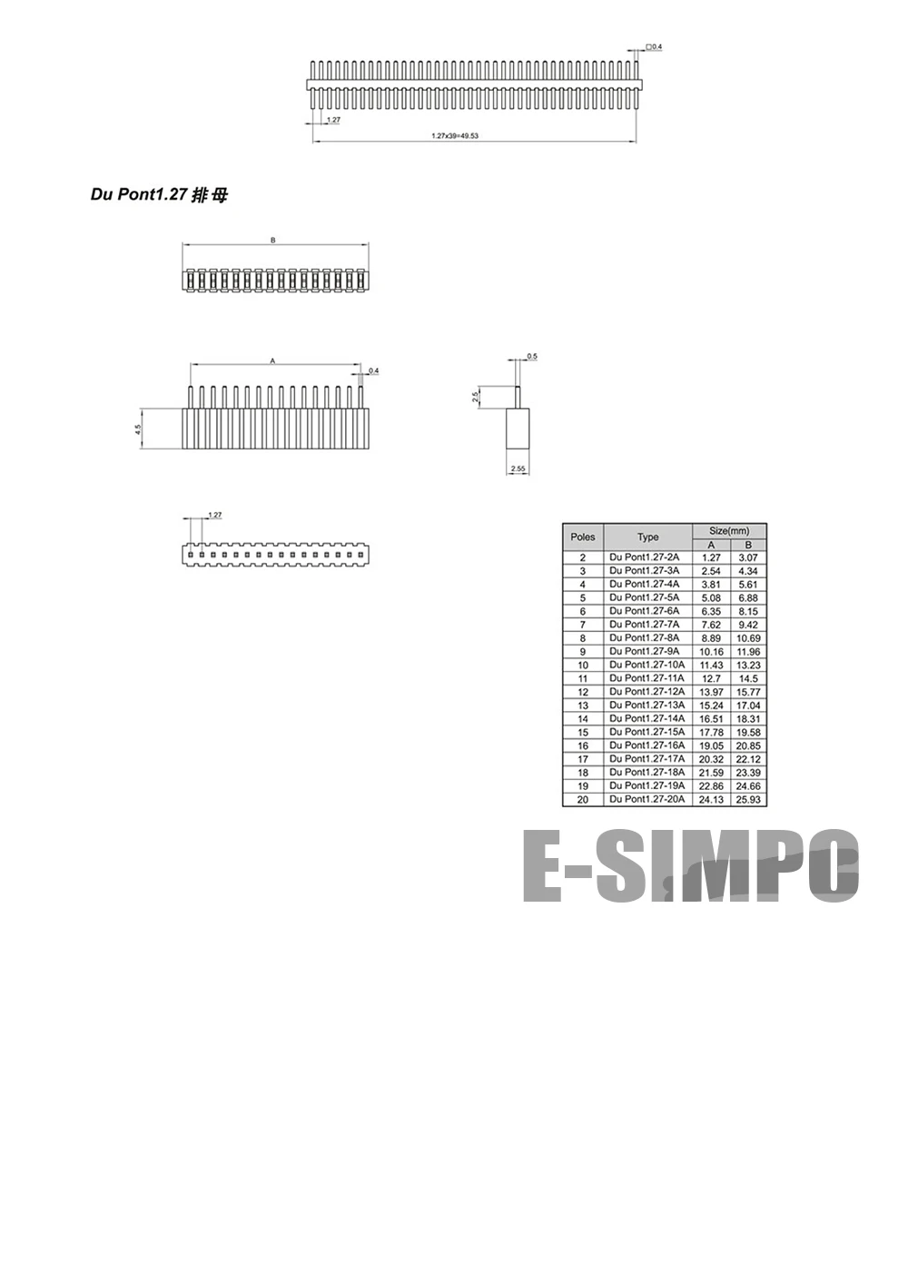 100pcs/lot 1.27mm Female Header, 1*15P Straight, Single Row, 180o, Rohs, Golden-plated, Plastic Height 4.5mm