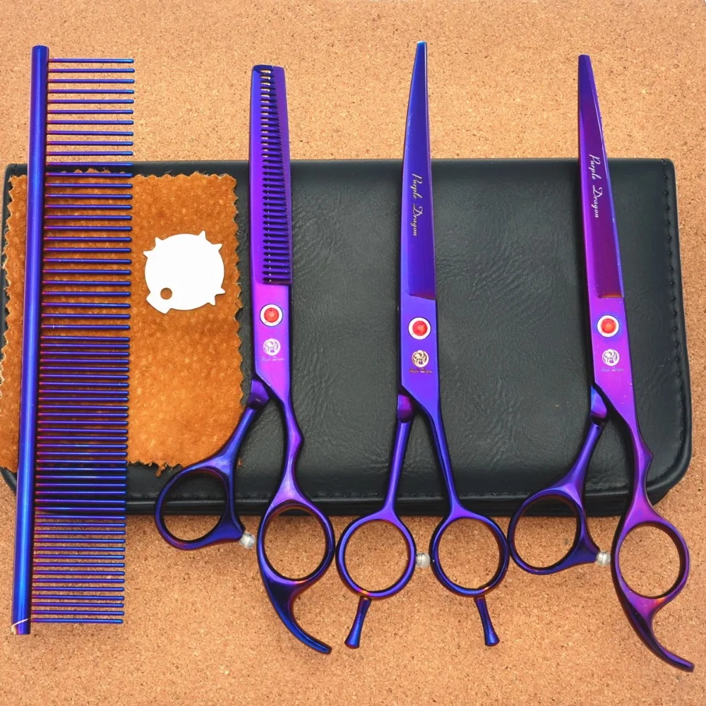 4Pcs Set 693# 7 Inch TOP GRADE Hairdressing Scissors JP 440C Curve Dogs Cats Pets Cutting Scissors Thinning Shears Hair Scissors