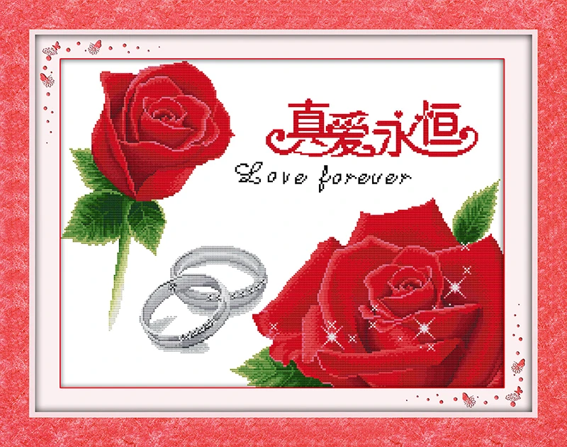 True love forever cross stitch kit flower 18ct 14ct 11ct count printed canvas stitching embroidery DIY handmade needlework