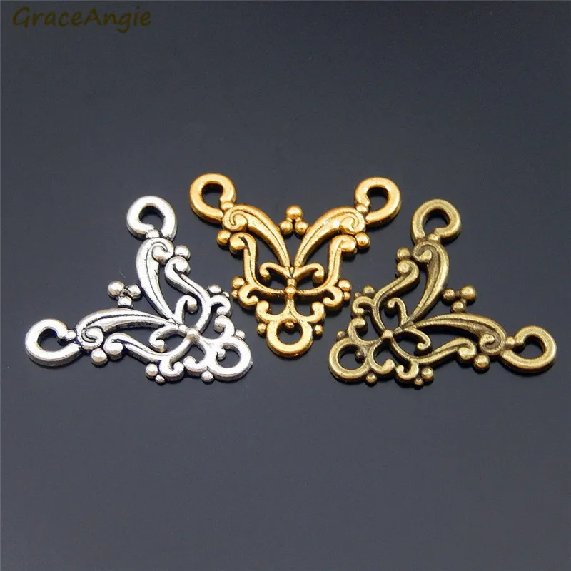 GraceAngie 15pcs Antique 3 Color Mix Sale Three Holes Connectors Handmade DIY Vintage Fine Jewelry Necklace Earring Findings