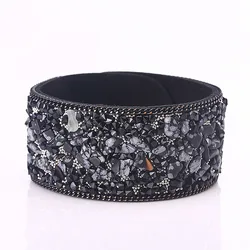 Christmas Gifts Fashion Wrap Cuff Bracelets Slake Leather Bracelet With Crystals Natural Stone For Women Girls Jewelry 2.8*21CM