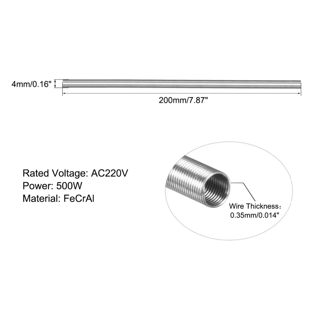 2Pcs AC220V 300/500/600/800W Kiln Furnace Heating Element Coil Heater Wire 3.7x130 4x200 4.2x230 4.7x310mm High Power Resistance
