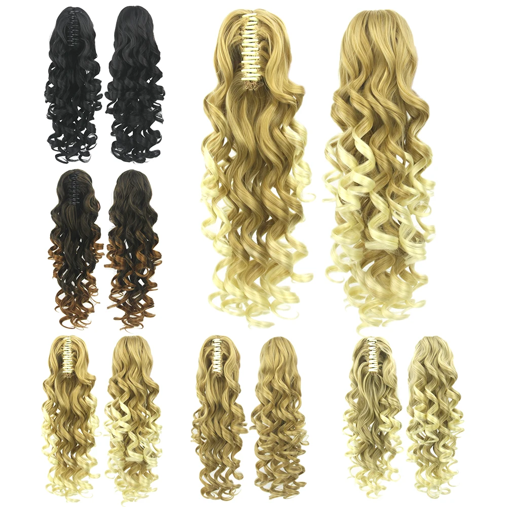 Soowee Long Blonde Curly Clip In Hair Extensions Pony Tail High Hairpieces for Hair Claw Ponytail Women Headwear Accessories