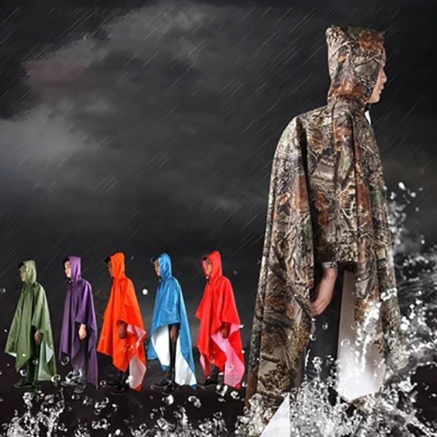 Outdoor Poncho with Hoods for Adults, 3 in 1,Raincoat,Travel, Adult Tent Mat,Backpack Rain Cover, Waterproof, Poncho for Camping