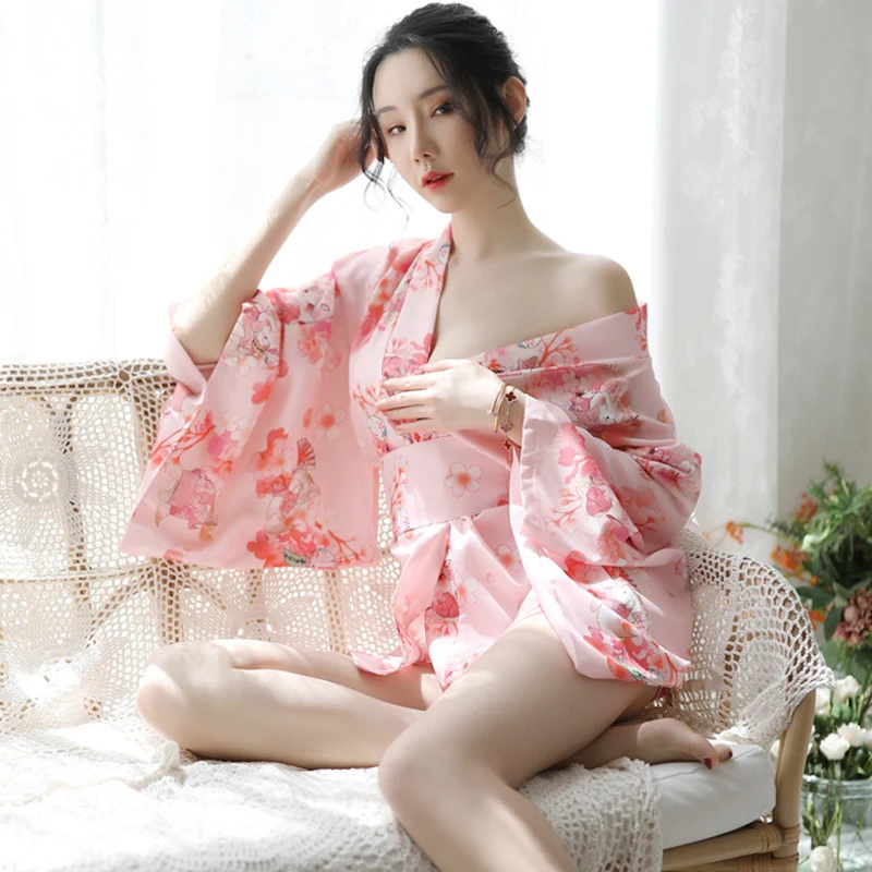Sakura Girl Kimono Dress Japanese Style Yukata Bathrobe Women Floral  Print Haori Japan Uniform Cosplay Costume Party Short Gown image 6