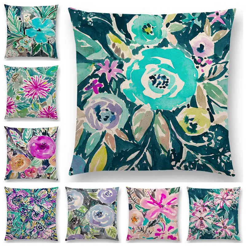 

New Design Watercolor Flowers Prints Cushion Cover Home Decor Sofa Throw Pillowcase 25 color available