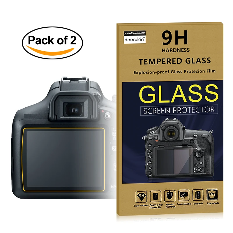 2x Self-Adhesive 0.25mm Glass LCD Screen Protector for Canon EOS 1200D / Rebel T5 / 1300D 2000D / Rebel T6 / Kiss X70 X80 X90