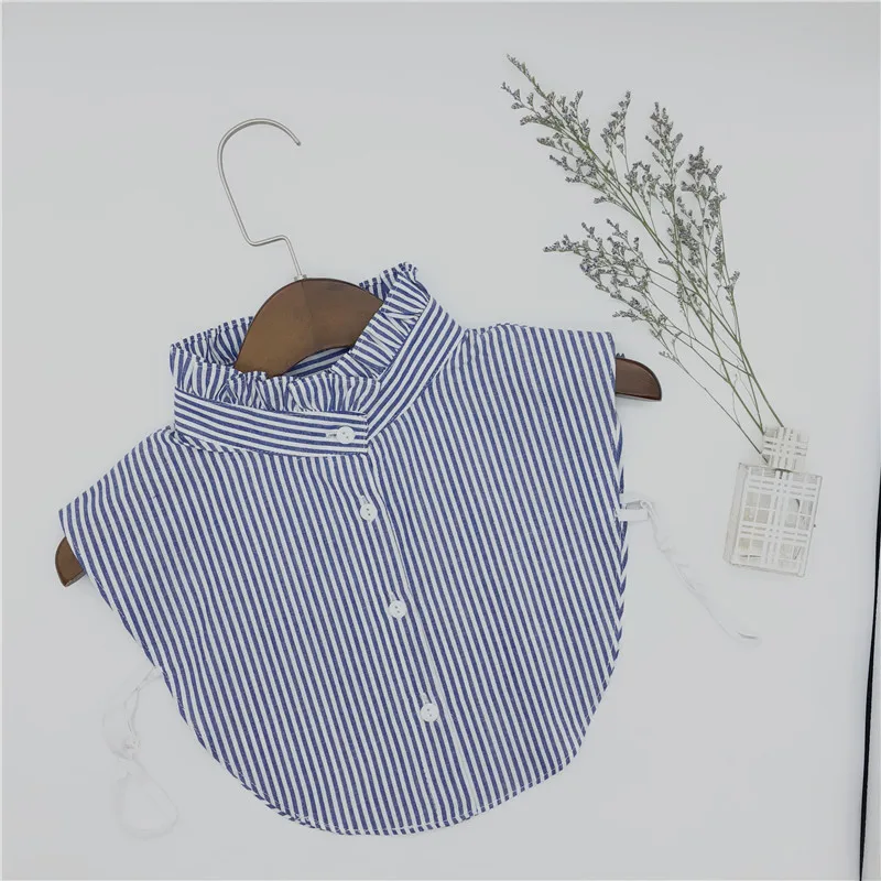 Fashion Women Striped Stand-up Shirt Collar Cotton Stripe Ruffle Trimmed Detachable Collars Apparel Accessories for woman' dress