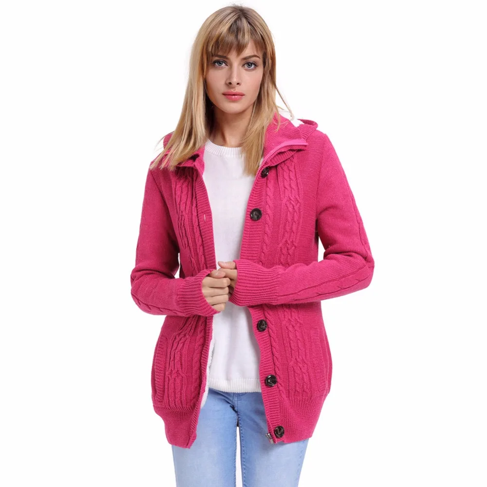 European and American fashion new women's self-cultivation knit double collar sweater cardigan hooded long-sleeved warm jacket