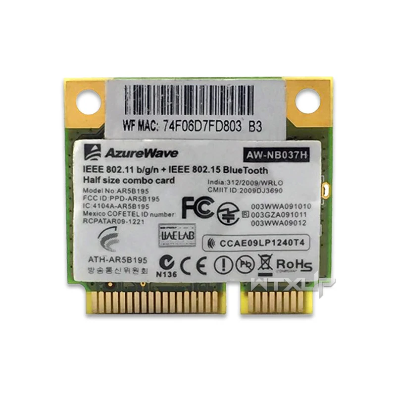 Atheros AR5B195 for AzureWave AW-NB037H half MINI PCI-E Wifi 150Mbps + Buletooth 3.0 Network Card