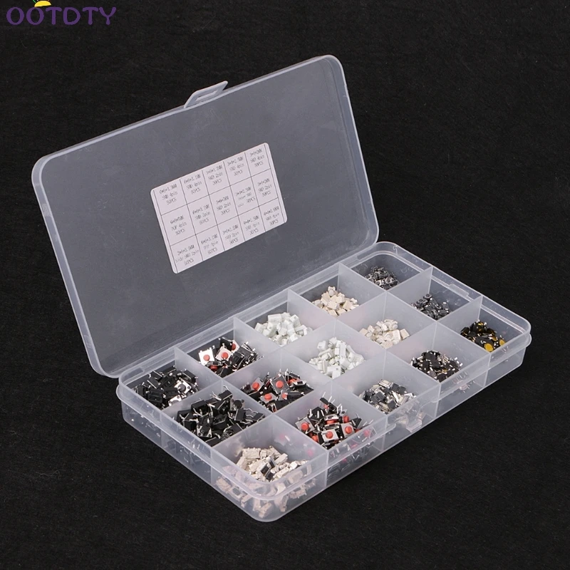 750 Pcs 15 Value Tactile Push Button Switch Micro Switch for MP3 MP4 LCD Monitor Car remote control Momentary Assortment Kit