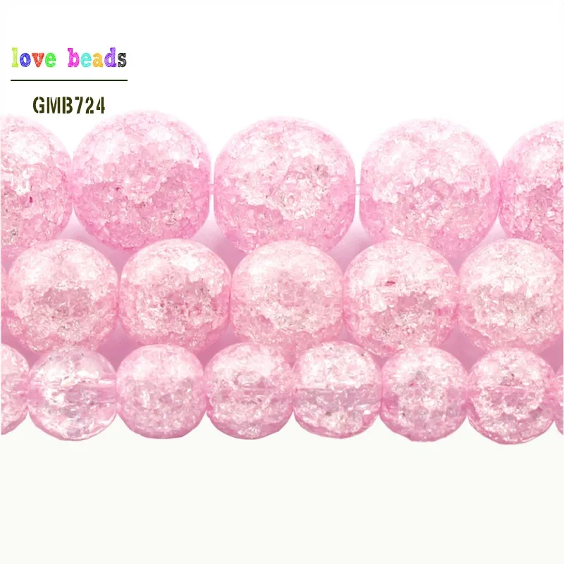 Pink Cracked Quartz Natural Stone Beads For Jewelry Making 6 8 10mm Crystal Round Beads Diy Bracelet Wholesale Perles