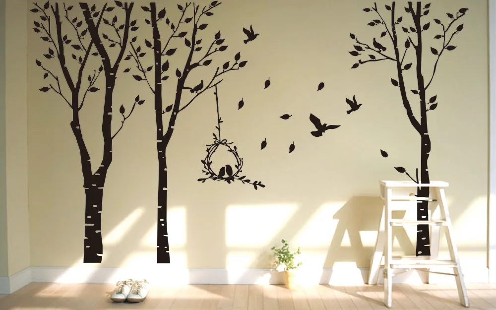 Large Tree Bird Wall Sticker Bedroom Kids Room Forest Landscape Pastoral Wall Decal Living Room Vinyl Home Decor Art Mural
