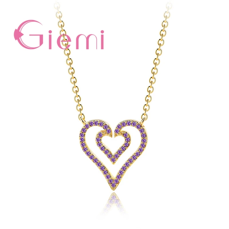 Magical Fashion Female Necklace Jewelry Love Heart Inside Heart Shape Pendant For Women Anniversary Wedding Date Gifts