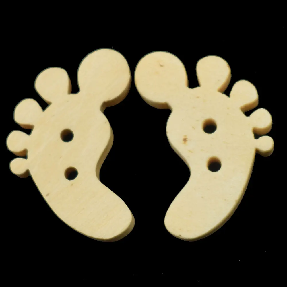 

100PCS Button Foot Shaped Wooden Buttons Chips 2-Holes for Crafting Decoration for Children Clothing DIY Gift Decoration Card