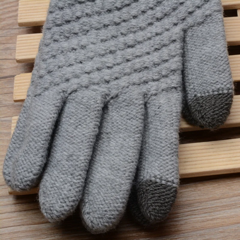 Eldiven-guantes de punto de lana para mujer, manoplas elásticas para pantalla táctil, uso mágico sólido, Invierno