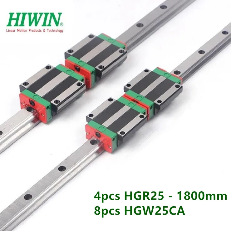 

4pcs original Hiwin linear rail HGR25 - 1800mm guide + 8pcs HGW25CA linear carriage block bearings slider CNC parts